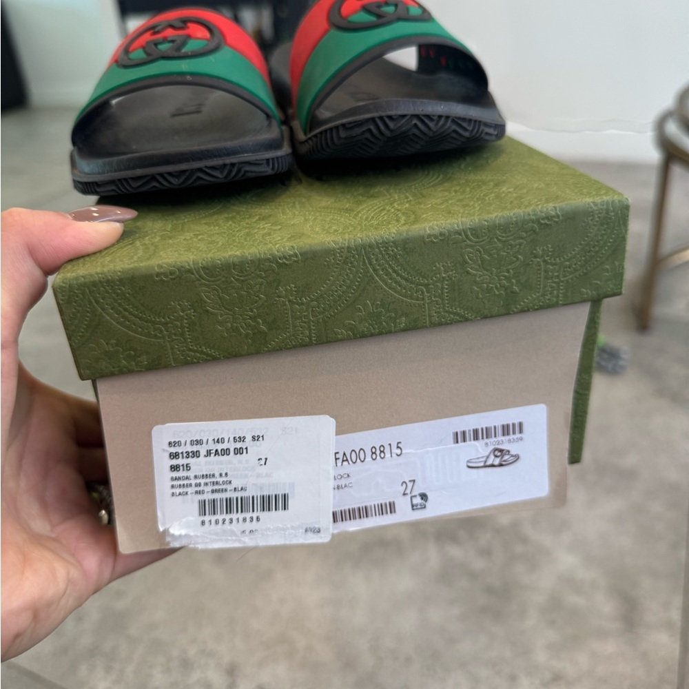 Gucci Black and Green Slide Sandals - Picture 3 of 3